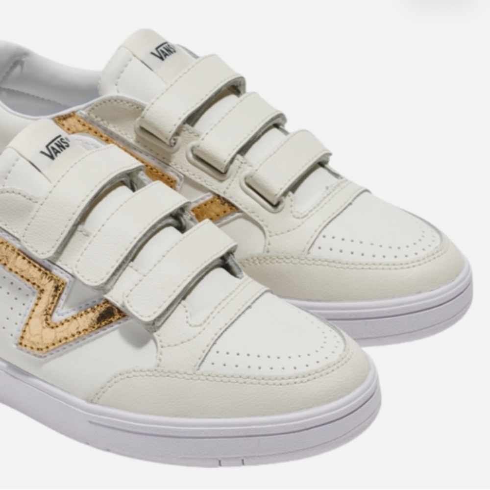 Vans White and Gold Triple Strap Sneakers
